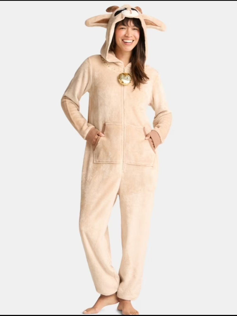 G.O.A.T Beige Animal Hooded Onesie Pajamas